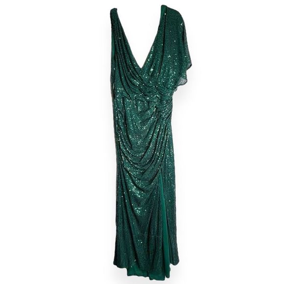 Ieena for Mac Duggal 26988 V-Neck Sequin Embellished Gown Emerald Green Size 18 - Picture 5 of 7